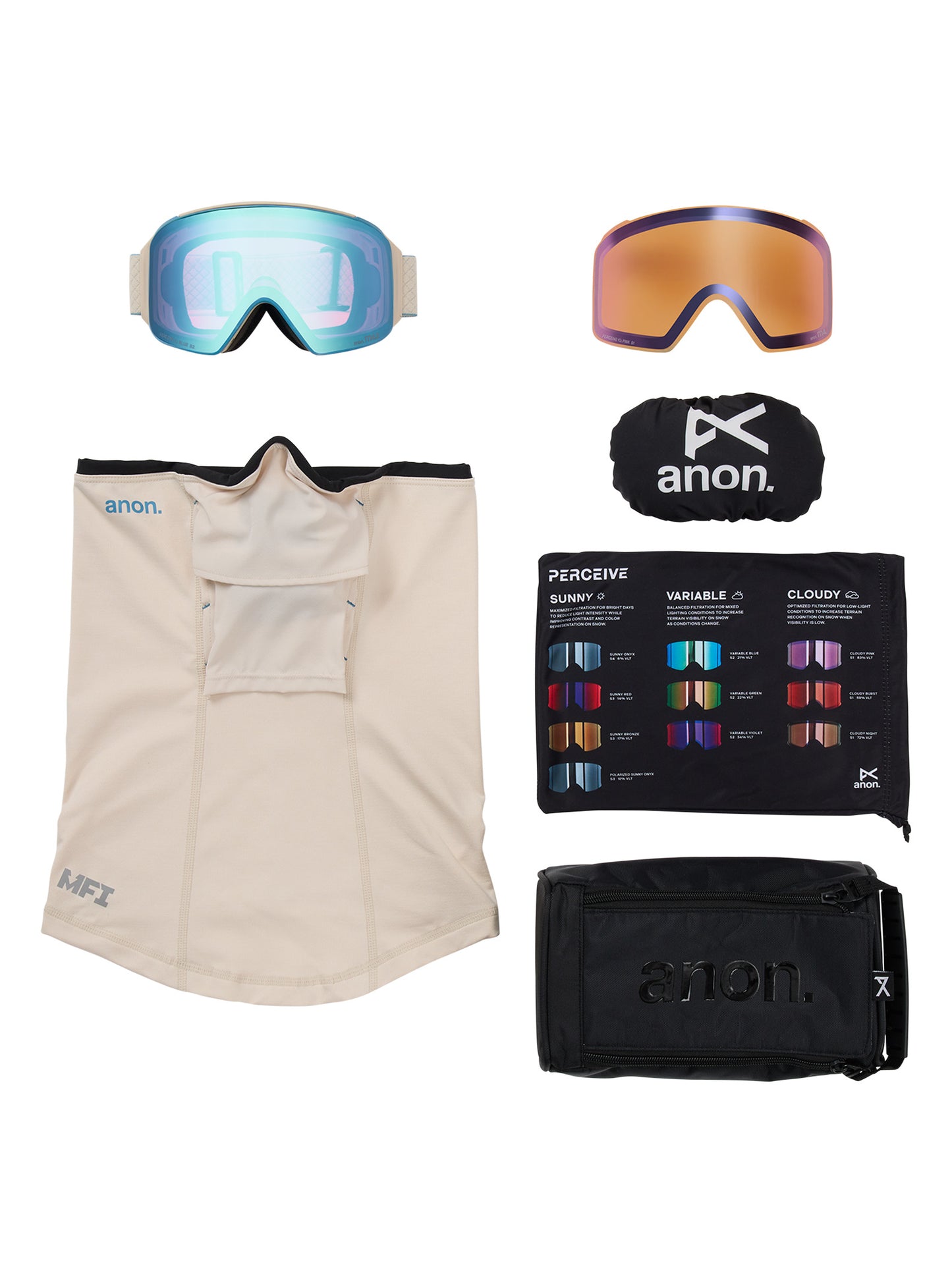 M4 Goggles (Cylindrical) + Bonus Lens + MFI® Face Mask Oat/Perceive Variable Blue