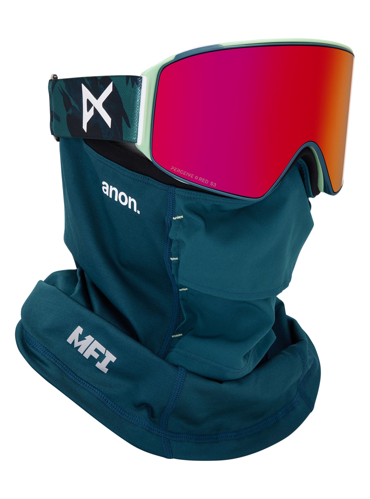 M4 Goggles (Cylindrical) + Bonus Lens + MFI® Face Mask Family Tree/Perceive Sunny Red