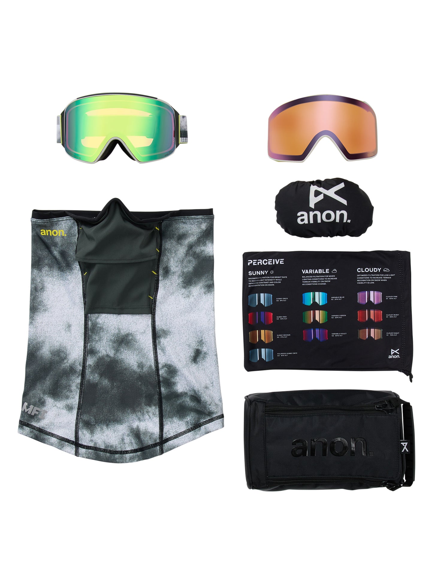 M4 Goggles (Cylindrical) + Bonus Lens + MFI® Face Mask Tilt Shift/Perceive Variable Green