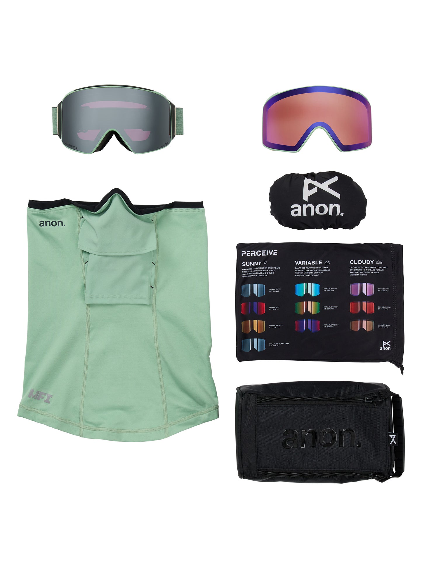 M4 Goggles (Cylindrical) + Bonus Lens + MFI® Face Mask Soft Sage/Perceive Sunny Onyx