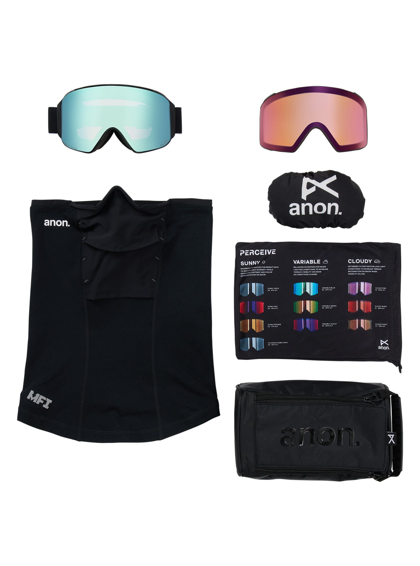 M4 Goggles (Cylindrical) + Bonus Lens + MFI® Face Mask Black/Perceive Variable Blue