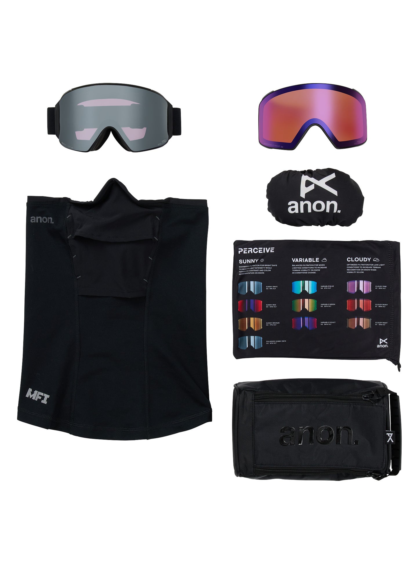 M4 Goggles (Cylindrical) + Bonus Lens + MFI® Face Mask Smoke/Perceive Sunny Onyx