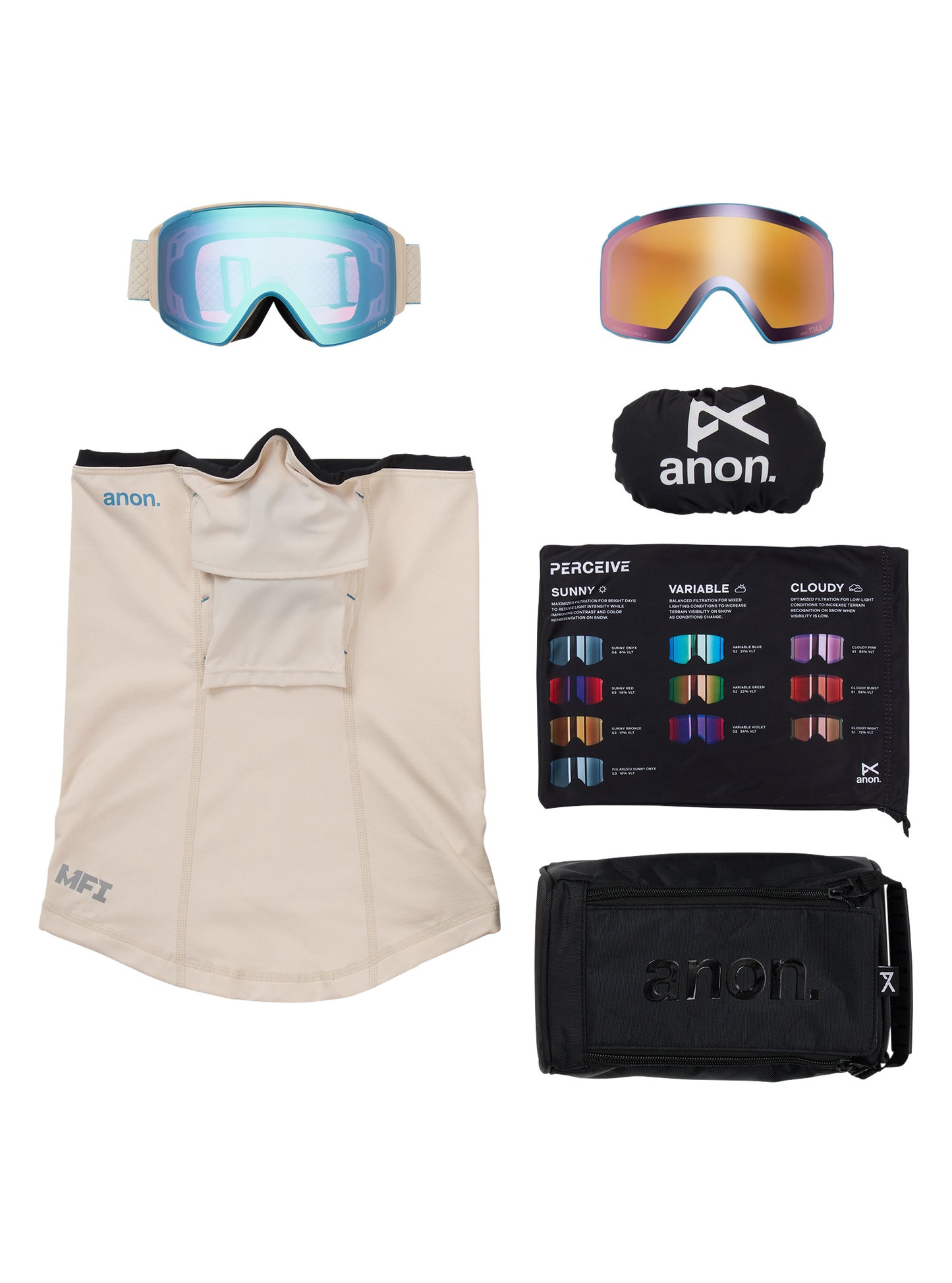 M4S Goggles (Cylindrical) + Bonus Lens + MFI® Face Mask Oat/Perceive Variable Blue