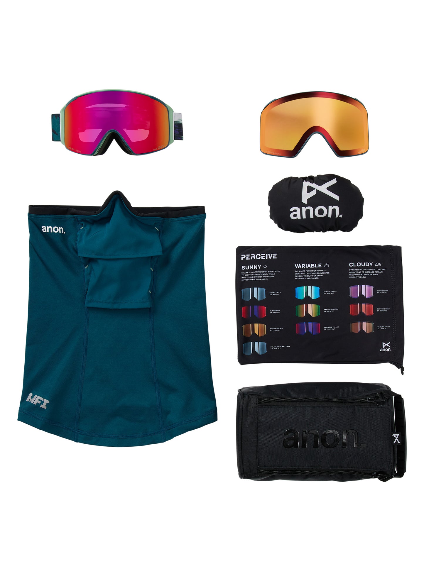 M4S Goggles (Cylindrical) + Bonus Lens + MFI® Face Mask Family Tree/Perceive Sunny Red