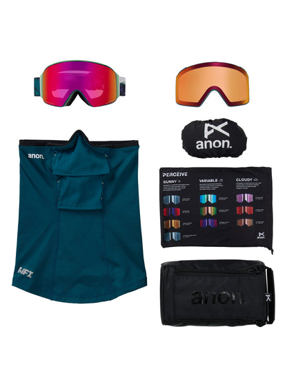 M4 Goggles (Cylindrical) + Bonus Lens + MFI® Face Mask Family Tree/Perceive Sunny Red
