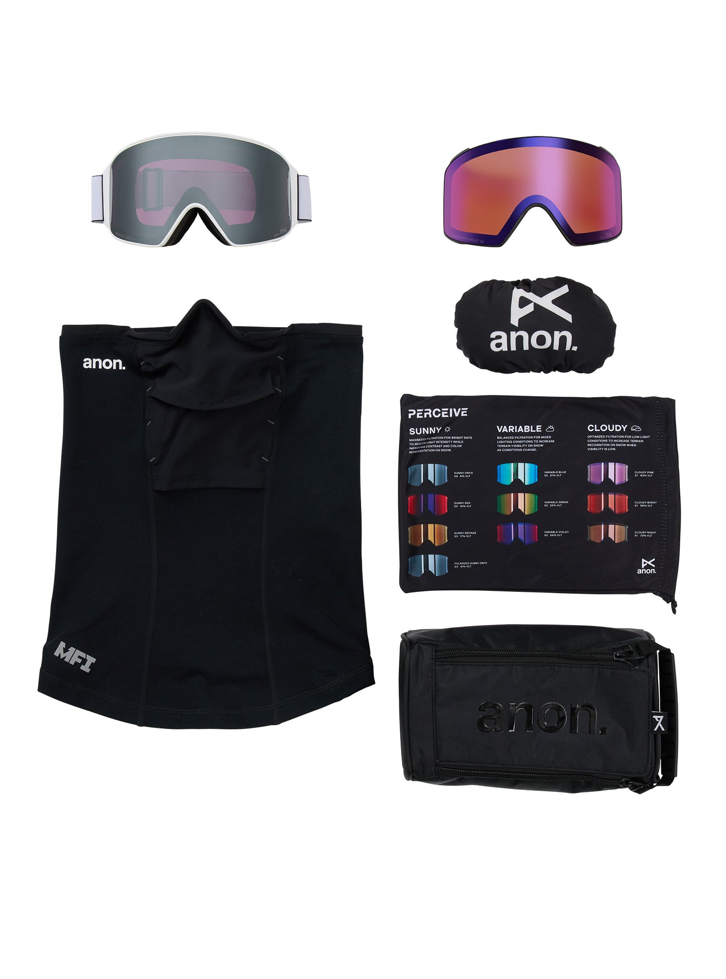 M4 Goggles (Cylindrical) + Bonus Lens + MFI® Face Mask White/Perceive Sunny Onyx