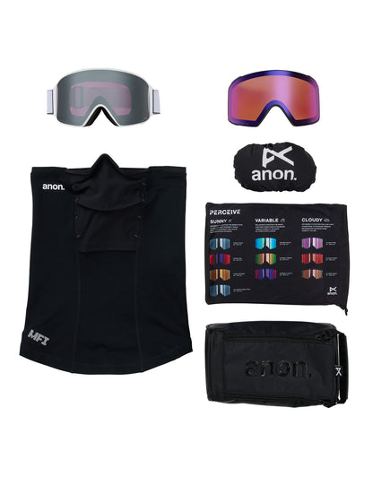 M4 Goggles (Cylindrical) + Bonus Lens + MFI® Face Mask White/Perceive Sunny Onyx